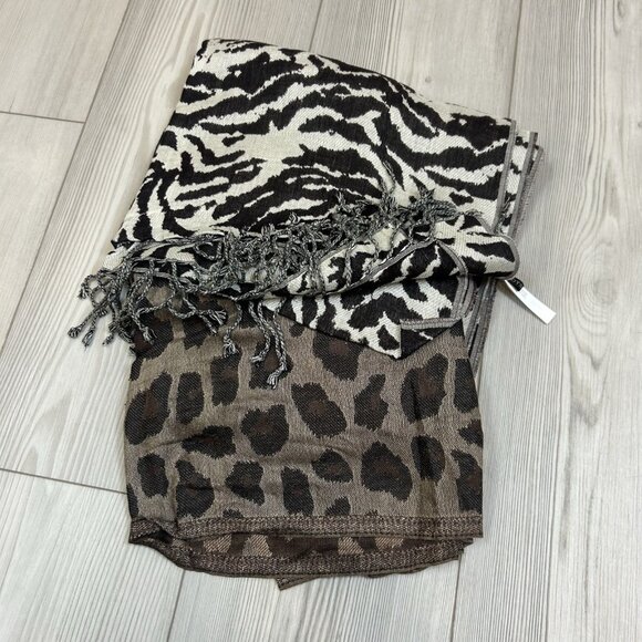Lot Of 2 Talbots Animal Printed Oblong Scarfs 70” x 25” - Picture 1 of 12